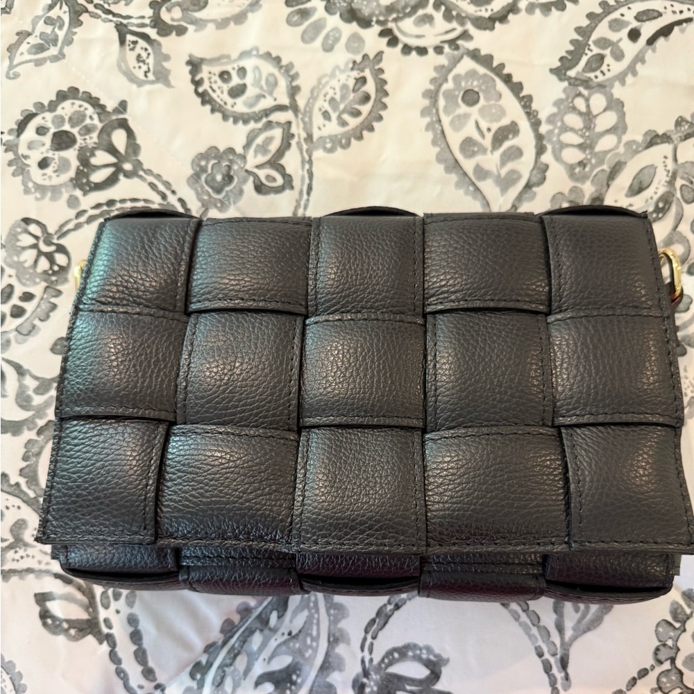 Black Woven Leather Crossbody Bag